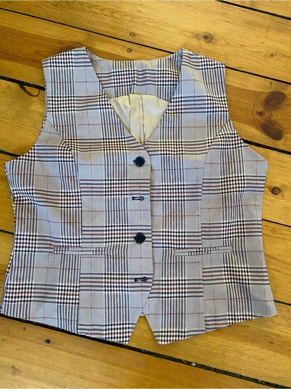 Plaid Button Front Vest in Light tan and black size medium